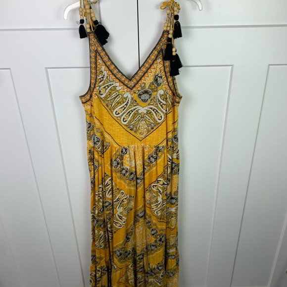 Soft Surroundings LARGE Indha Maxi Dress Yellow Embroidered Beads Boho - Picture 10 of 12